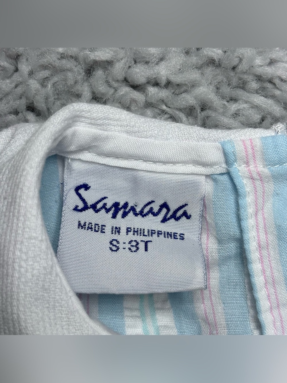 VINTAGE SAMARA Dress Girls 3T 1990s Nautical Sailboats Seersucker Pinstripe Sail - Picture 3 of 6